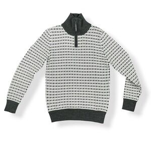 Stormberg Sweater Men Small White Gray Print 1/4 Zip Long Sleeve Wool Norway NWT